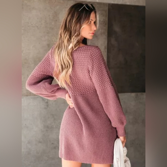 Cupshe Pink V Neck Sweater Dress Size Small - Picture 3 of 4